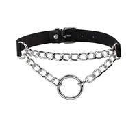 JJDreams Collier en Cuir Noir Gothique Ras du Cou avec Chaîne Argent Punk Choker Vintage O- Ring Femme