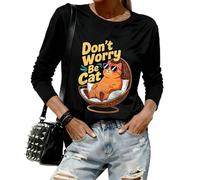 JJDreams Don't Worry Be Cat-Simple Style Tops décontractés à Manches Longues avec Motif Animalier pour Tous Les Jours Noir Taille M