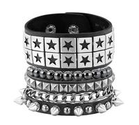 JJDreams Femmes Ensemble de trois bracelets style métal lourd Hommes Punk Largeur Bracelet en cuir pour fête Concert