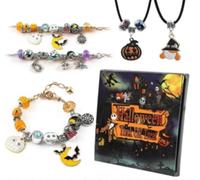 JJIAGOLD Kit de perles à grand trou d'Halloween à faire soi-même - Lot de 20 perles et chaînes, coffret cadeau, fournitures de fabrication de bijoux pour bracelets, colliers, kit d'artisanat créatif
