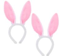 JJiaoLinin 2 Pièces Bandeau Oreilles de Lapin en Peluche - Accessoire de Cosplay et Photo de Performance, Costume Mignon (Rose Blanc)