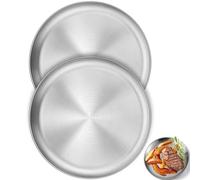 JJiaoLinin 2 Pièces Plaque Pizza Four, Assiettes de Camping en Acier Inoxydable, Diamètre 20cm Assiette a Pizza, Assiettes Plates Rondes argentées pour Le Camping, la Cuisine, Les fête