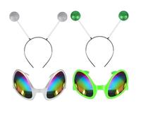 JJiaoLinin 4 Pièces Costume Alien Lunettes de Soleil avec Lentilles Arc-en-Ciel Antenne Martienne Bandeau, Accessoires pour déguisements, Accessoires, Halloween, Cosplay, Mascarade, Carnaval