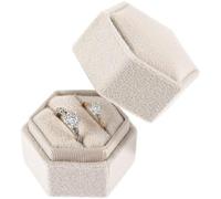 JJiaoLinin Boîte à bijoux pour bague, Boîte à Bague en Velours, Écrin à bijoux élégant, Double Fente Hexagonale Boite Alliance Mariage, pour Mariages, Valentin, Propositions, Fiançailles(Beige)