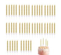 JJiaoLinin Bougie Anniversaire,Pack de 50 Spirale Bougies Gâteaux, Métalliques Bougies à Gâteau avec Support,pour la Décoration de Gâteaux de Mariage et de fête d'anniversaire (Or)