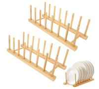 JJiaoLinin Égouttoirs Vaisselle,2 Pcs Support de Rangement en Bambou, 7 Compartiments Rangement Cuisine Egouttoir en Bambou pour Tasses, couvercles de casseroles, Planches à découper, Livres, Les CD