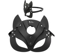 JJiaoLinin Masque Femme,Demi Masque Noir Masque Cat Girl Woman Cuir Femme Masque de Halloween Masque Cuir pour Adulte Masquerade Halloween Cosplay Carnaval Costume Party