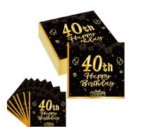 JJiaoLinin Noir Or Serviette Papier Décoration Anniversaire 40 ans, 40Pcs Serviettes Décoratives D'anniversaire Serviettes en Papier Decorees pour Ggarçon et fille Fournitures de Fête d'anniversaire