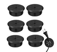 JJiaoLinin Passe Câble en Plastique, 6 Pièces Oeillet de Bureau Noir en Plastique, Passe Cable Bureau 60mm, Passe-câbles Ronds Encastrables, pour Bureaux,Tables D'ordinateur, Meubles D'établi (Noir)