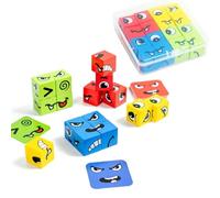 JJiaoLinin Puzzle de Expression en Bois,Blocs de Construction à Changement de Visage, Parfait comme Jeu d'enfant, Jeu de Voyage & Jeu de Fête, Jeu de Dés Emoji pour 1 à 4 Joueurs, 3 Ans et Plus