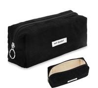 JJiaoLinin trousse à Crayons, Étuis à Crayons, Velours Côtelé, Grande Trousse De Papeterie, Maquillage, Esthétique, pour Garçons et Filles, Esthétique Ado (Noir)