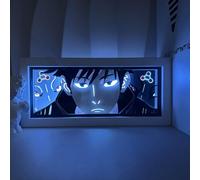 JJK Anime Boîte lumineuse Gojo Satoru Figure Frame Fushiguro Megumi Poster LED Night Lamp Sculpture Papier découpé Décoration de chambre à coucher Cadeau (RGB 16 couleurs changeantes)