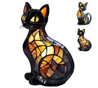 JJKTO Lampe Chat vitrail,Lampe en Forme de Chat,Cat Lamp Mosaic,Lampe de Table en vitrail représentant Un Chat,katzenlampe mosaik,Lampe à vitrail d'animaux,Lampe Chat LED,Lampe de Table Animale-B