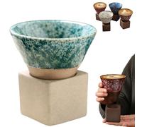 JJKTO Tasse À Café En Poterie Grossière Avec Base, Tasse En Céramique À Entonnoir À Cône Triangulaire Vintage, Tasse À Thé En Céramique Créative Pour Café, Milkshake, Thé, Latte-H