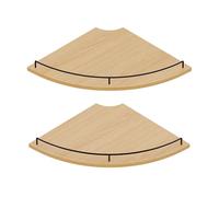 JJL Étagère d'angle Murale 30 cm, étagère Flottante 2 Niveaux, Design éventail, Bois Rustique avec clôture, Finition Grain Bois Naturel, Rangement Appartement, Chambre à Coucher, Cuisine