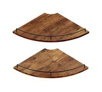 JJL Étagère d'angle Murale 30 cm, étagère Flottante 2 Niveaux, Design éventail, Bois Rustique avec clôture, Marron, Rangement Appartement, Chambre à Coucher, Cuisine & Salle de Bain