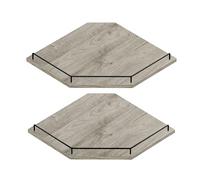 JJL Étagère d'angle Murale 30 cm, étagère Flottante hexagonale 2 Niveaux en Bois Rustique Gris avec clôture, Rangement Mural pour Appartement & Chambre à Coucher