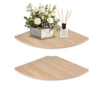 JJL Étagère Murale d'Angle, 2 Niveaux de 30 cm, Le Secteur, Avec Trous pour Câbles, Étagère Murale en Bois pour l'Angle du Mur, pour Placer Haut-Parleur et Boîtier de Câbles, Grain de Bois Blanc Clair