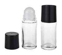 JJLFresheners Lot de 2 flacons vides en verre noir transparent pour huiles essentielles, flacons à bille rechargeables, 30 ml, conteneurs cosmétiques rechargeables pour outils et accessoires
