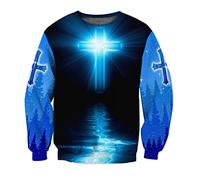 JJLLAZAD Sweat À Capuche Chrétien Unisexe, Dieu Jésus Impression 3D Pleine Fermeture Éclair Décontracté Ample Sweat-Shirt Automne À Manches Longues Croix Harajuku Veste,Jesus Blue Sweater,S