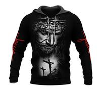 JJLLAZAD Sweat À Capuche Chrétien Unisexe, Dieu Jésus Impression 3D Pleine Fermeture Éclair Décontracté Ample Sweat-Shirt Automne À Manches Longues Croix Harajuku Veste,Jesus Black Hoodie,XL