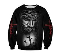 JJLLAZAD Sweat À Capuche Chrétien Unisexe, Dieu Jésus Impression 3D Pleine Fermeture Éclair Décontracté Ample Sweat-Shirt Automne À Manches Longues Croix Harajuku Veste,Jesus Black Sweater,XL