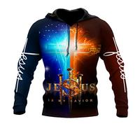 JJLLAZAD Sweat À Capuche Chrétien Unisexe, Dieu Jésus Impression 3D Pleine Fermeture Éclair Décontracté Ample Sweat-Shirt Automne À Manches Longues Croix Harajuku Veste,Ice Fire Hoodie,XL