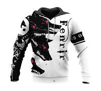 JJLLAZAD Sweat À Capuche Fenrir Wolf Street pour Hommes Sweat-Shirt À Capuche Fantaisie Imprimé en 3D Chandail Harajuku De Mode d'automne De Mythe Nordique,Nordic Wolf Hoodie,S