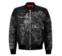 JJLLAZAD Sweat à Capuche Odin Hommes Corne Vegvisir Valknut Yggdrasil Été Hiver Costumes Cosplay Viking,Flight Jacket,5XL