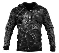 JJLLAZAD Sweat à Capuche Odin Hommes Corne Vegvisir Valknut Yggdrasil Été Hiver Costumes Cosplay Viking,Hoodie,5XL