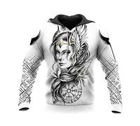 JJLLAZAD Sweat À Capuche Unisexe Viking À Manches Longues Sweat-Shirt Nordic Valkyrie Street Imprimé en 3D Sweat À Capuche Zippé À La Mode d'automne,Valkyrie Hoodie,XXL