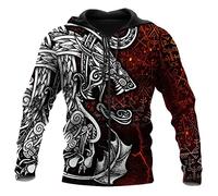 JJLLAZAD Sweat À Capuche Viking Impression 3D Mythologie Nordique Valhalla Pull À Manches Longues Printemps Automne pour Hommes Et Femmes Costume Cosplay,Dragon Zipper,L