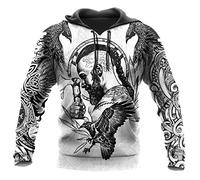 JJLLAZAD Sweat À Capuche Viking Impression 3D Mythologie Nordique Valhalla Pull À Manches Longues Printemps Automne pour Hommes Et Femmes Costume Cosplay,Ragnar Hoodie,L