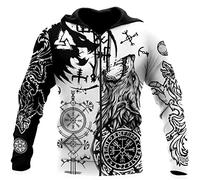 JJLLAZAD Sweat À Capuche Viking Impression 3D Mythologie Nordique Valhalla Pull À Manches Longues Printemps Automne pour Hommes Et Femmes Costume Cosplay,Skoll hati Zipper,XXL