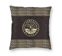 JJLLAZAD Taie d'oreiller Carrée De Viking, Arbre du Monde 3D Motif De Polyester Oreiller Taies d'oreiller, Mythologie Nordique Rune Housse De Coussin De Décoration À La Maison,Odin Rune,20x20Inch