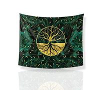 JJLLAZAD Tapisserie d'arbre du Monde, Tenture Murale Motif d'impression Noeud Celtique Viking Yggdrasil, Tapisserie d'art Nordique en Polyester pour Chambre À Coucher,Vert,60x60 inch