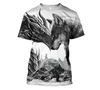 JJLLAZAD Viking Dragon et Loup Fenrir Tatouage Sweat à Capuche pour Hommes Polyester 3D Décontracté Sweatshirt Veste d'automne,Tshirt,L