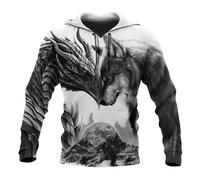 JJLLAZAD Viking Dragon et Loup Fenrir Tatouage Sweat à Capuche pour Hommes Polyester 3D Décontracté Sweatshirt Veste d'automne,Hoodie,L