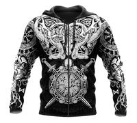 JJLLAZAD Viking Jormungandr Sweat à Capuche Hommes Vegvisir Yggdrasil Été Hiver Mythologie Nordique Costumes de Cosplay 11 Types et 8 Tailles,Viking Zip Hoodie,3XL