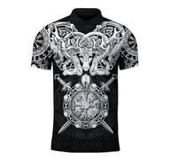 JJLLAZAD Viking Jormungandr Sweat à Capuche Hommes Vegvisir Yggdrasil Été Hiver Mythologie Nordique Costumes de Cosplay 11 Types et 8 Tailles,Viking Polo Shirt,3XL