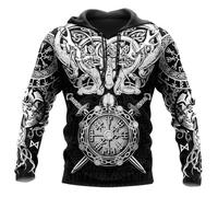 JJLLAZAD Viking Jormungandr Sweat à Capuche Hommes Vegvisir Yggdrasil Été Hiver Mythologie Nordique Costumes de Cosplay 11 Types et 8 Tailles,Viking Hoodie,3XL