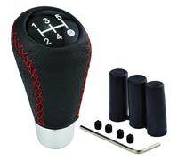 JJNIENUS pour Kia Picanto 2006-2019 5 Vitesses Voiture Pommeaux Levier Vitesse, Universelle Cuir Couverture Housse Levier Vitesse avec 3 Adaptateurs 8/10/12mm Remplacement,C/Black Red Line