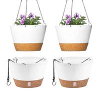 JJoexyfit Lot de 2 pots de fleurs suspendus pour plantes d'intérieur et d'extérieur avec plateau de niveau d'eau visible, trou de drainage, auto-arrosage pour jardin et maison (25,4 cm)