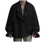 JJPAR Chemise Gothique pour Hommes Steampunk Collier et Lacet Avant Costume Pirate Homme Sweat-Shirt Manches Longues pour Chevalier Medieval Pull Manteau de Marche Victorien Cosplay