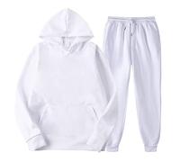 JJPAR Ensemble Survêtement Hommes 2 Pièces Sweat-Shirt Pantalon de Jogging Sports Mode Décontractée Automne Printemps Chaud Slim Poids Léger Couleur Unie Pas Cher Grande Taille Printemps Eté Blanc M