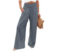 JJPAR Pantalon Femme Lin Taille Haute Elastique Large Chic Et Elegant Grande Fluide éte Baggy Detente de Travail Randonnee Jogging Ample Gris M, A-gray