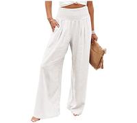 JJPAR Pantalon Fluide Femme éTé Taille Elastique Jogging Haute Chic Et Elegant Lin Large Travail Sport Randonnee Ete Baggy Blanc 3XL