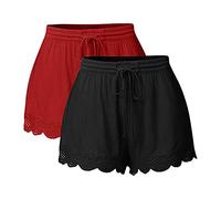 JJPAR Short de Sport Femme 2PCs Grande Taille Pas Cher Sexy Chic Casual Yoga Pantalons De Sport Dentelle Tie Shorts Leggings Pantalons Fitness Jogging Gym Yoga Bas de Pyjama d'intérieur Ample S-5XL