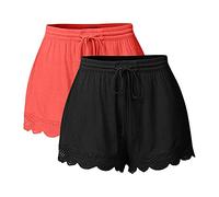 JJPAR Short de Sport Femme 2PCs Grande Taille Pas Cher Sexy Chic Casual Yoga Pantalons De Sport Dentelle Tie Shorts Leggings Pantalons Fitness Jogging Gym Yoga Bas de Pyjama d'intérieur Ample S-5XL