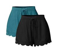 JJPAR Short de Sport Femme 2PCs Grande Taille Pas Cher Sexy Chic Casual Yoga Pantalons De Sport Dentelle Tie Shorts Leggings Pantalons Fitness Jogging Gym Yoga Bas de Pyjama d'intérieur Ample S-5XL